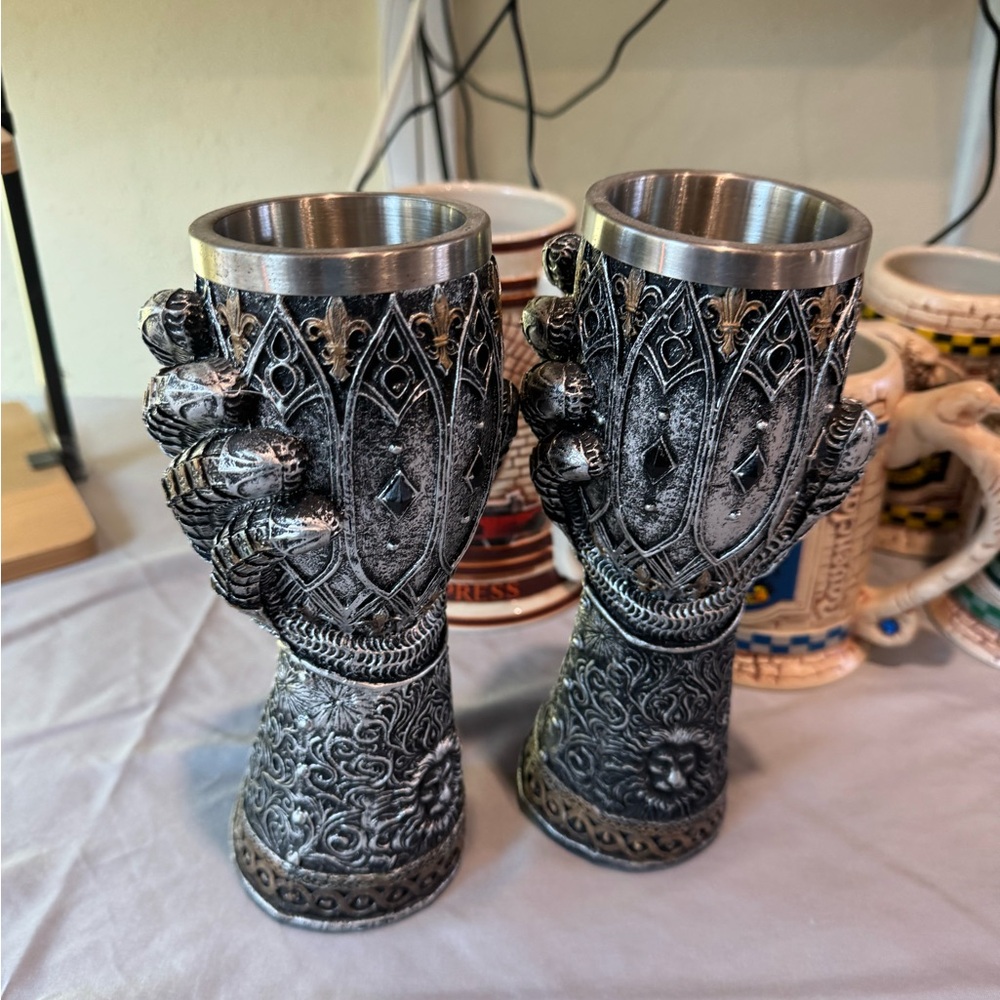 Ornate Black and Silver Goblet Set